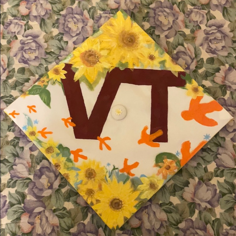 White Virginia Tech and Sunflower Themed Cap